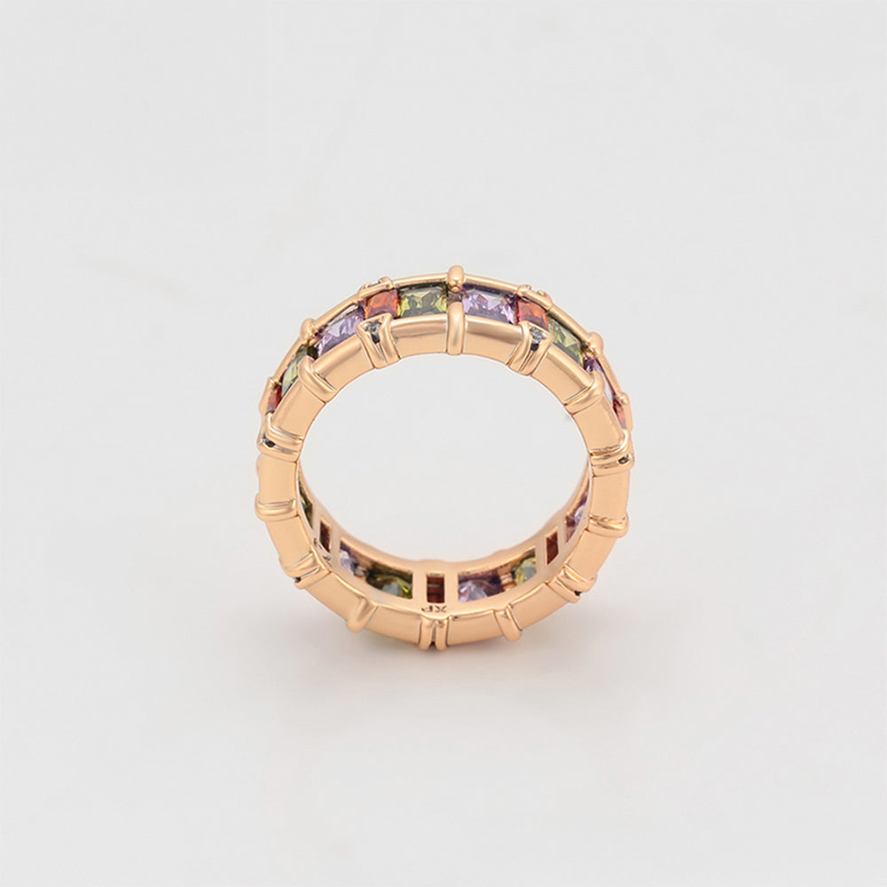 Pozlátený Zliatinový Prsteň s Fialovým Emporia® Krištáľom a Ružovým Emporia® Krištáľom