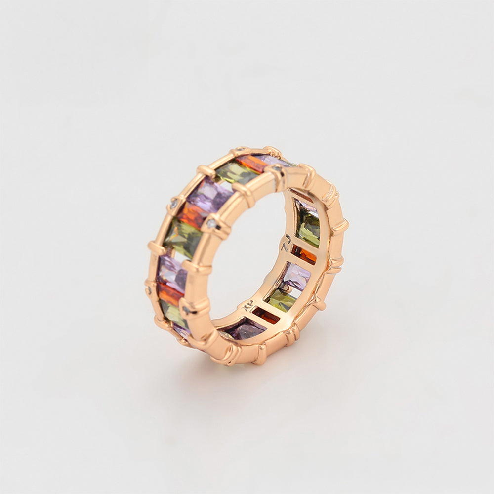 Pozlátený Zliatinový Prsteň s Fialovým Emporia® Krištáľom a Ružovým Emporia® Krištáľom