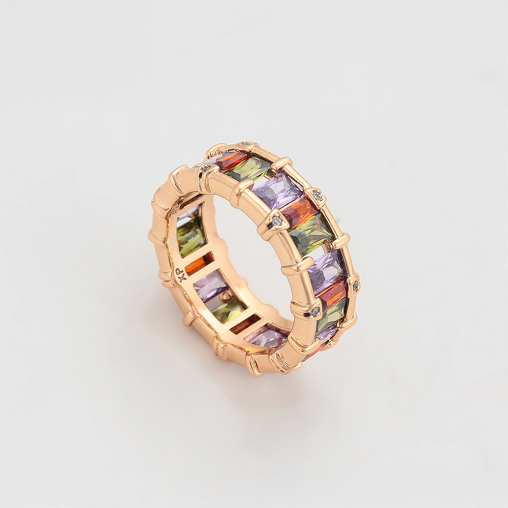 Pozlátený Zliatinový Prsteň s Fialovým Emporia® Krištáľom a Ružovým Emporia® Krištáľom