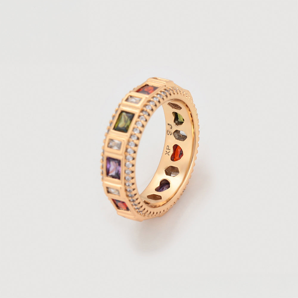 Pozlátený Zliatinový Prsteň s Červeným Emporia® Krištáľom a Fialovým Emporia® Krištáľom 5 