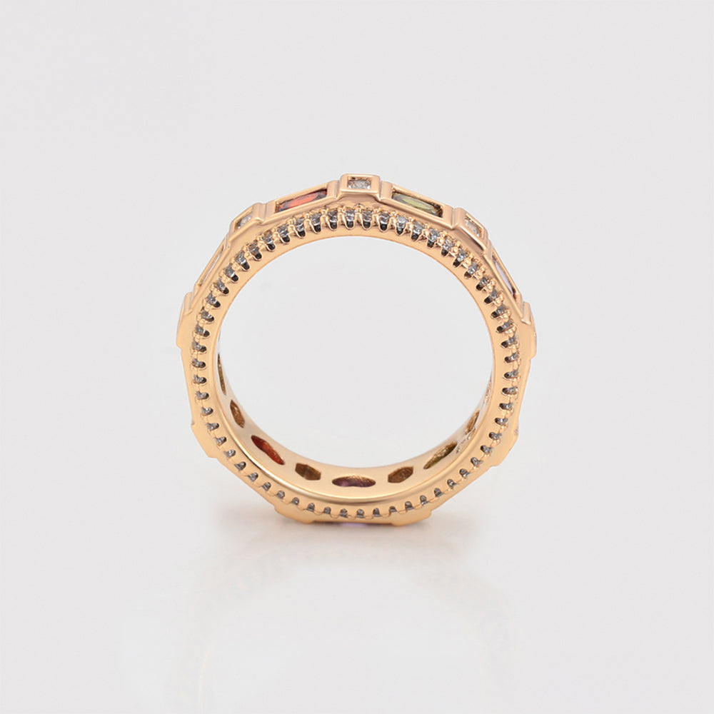 Pozlátený Zliatinový Prsteň s Červeným Emporia® Krištáľom a Fialovým Emporia® Krištáľom 6 