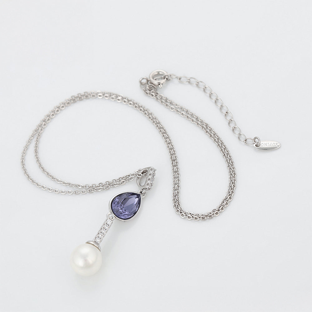 Pozlátený Zliatinový Náhrdelník s Fialovým Emporia® Krištáľom a Sklenená perla 4 