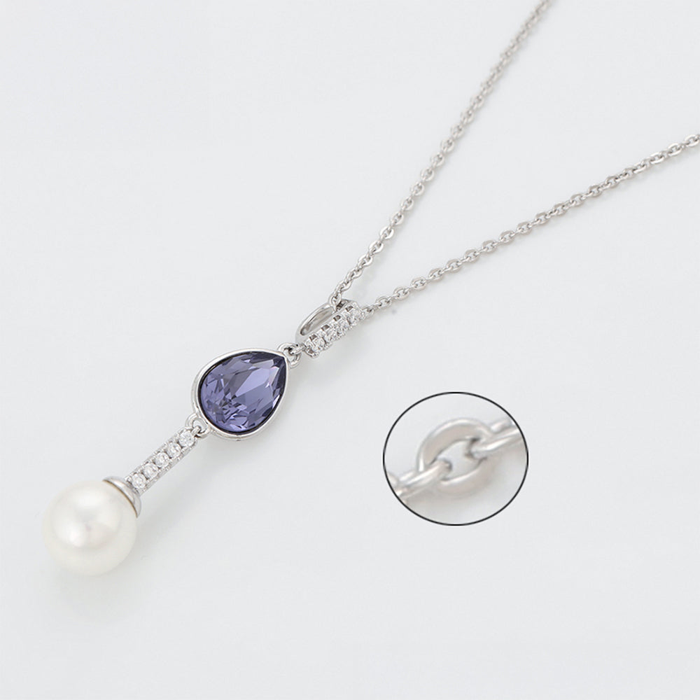 Pozlátený Zliatinový Náhrdelník s Fialovým Emporia® Krištáľom a Sklenená perla 1 