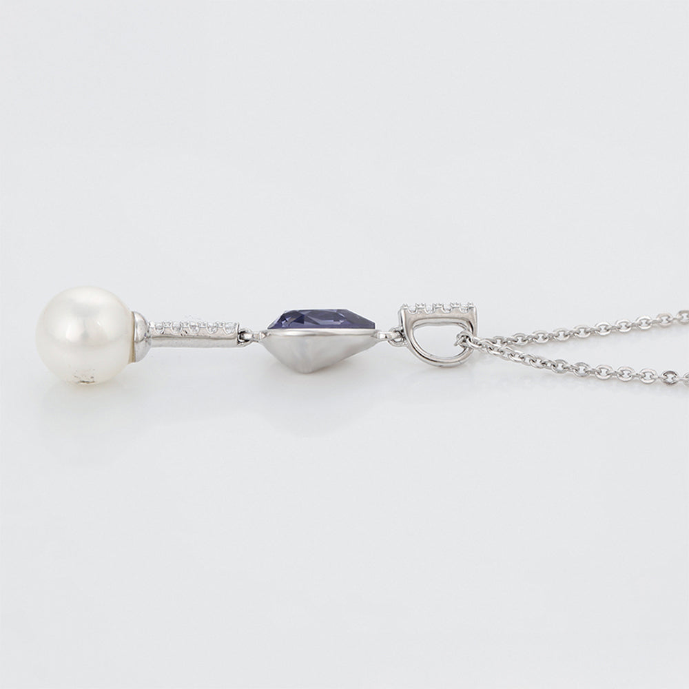 Pozlátený Zliatinový Náhrdelník s Fialovým Emporia® Krištáľom a Sklenená perla