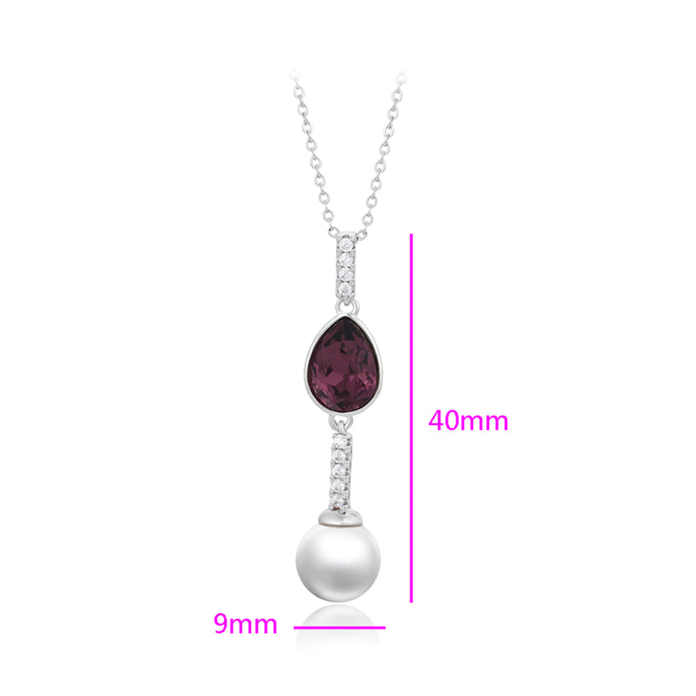 Pozlátený Zliatinový Náhrdelník s Fialovým Emporia® Krištáľom a Sklenená perla
