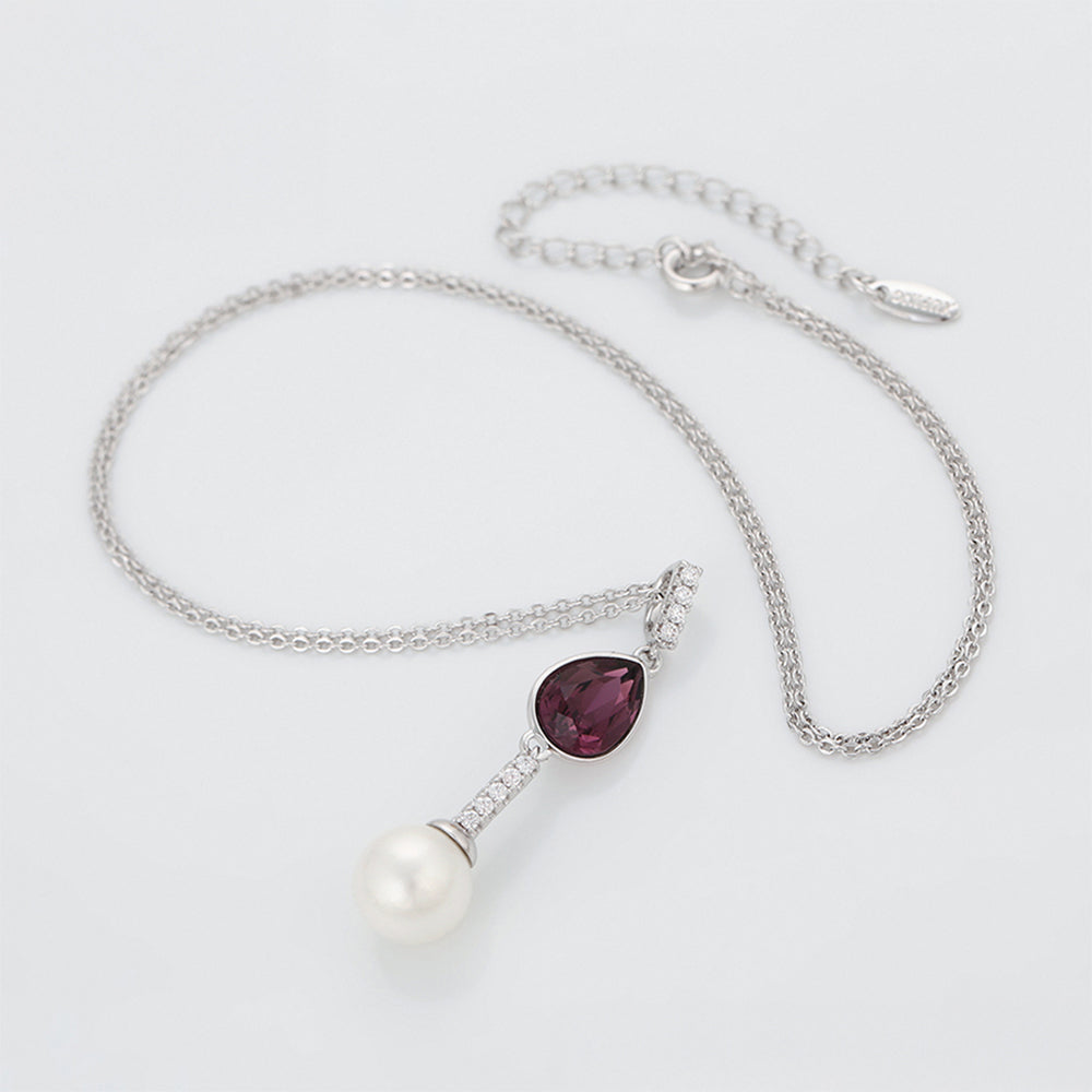 Pozlátený Zliatinový Náhrdelník s Fialovým Emporia® Krištáľom a Sklenená perla