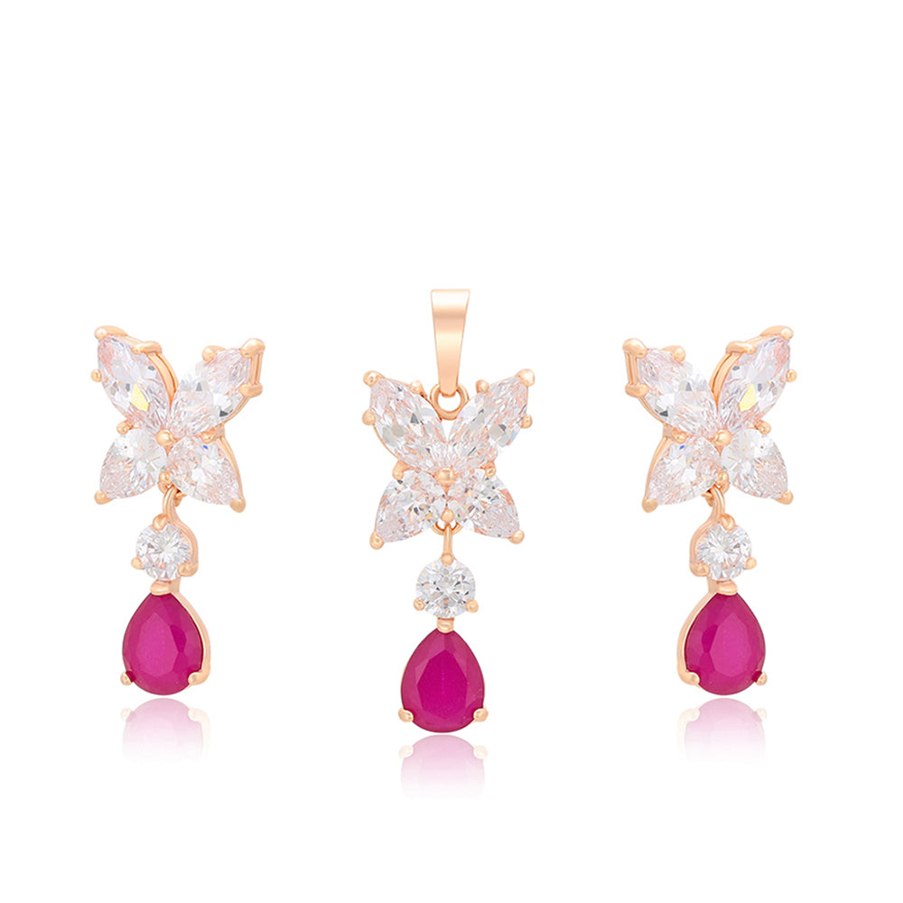 Pozlátené Zliatinové Sada s Ružovým Emporia® Krištáľom a Bielym Emporia® Krištáľom ( Náušnice+Prívesok )