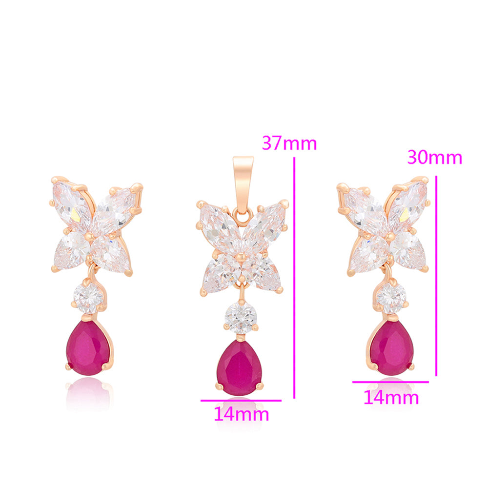 Pozlátené Zliatinové Sada s Ružovým Emporia® Krištáľom a Bielym Emporia® Krištáľom ( Náušnice+Prívesok ) 4 