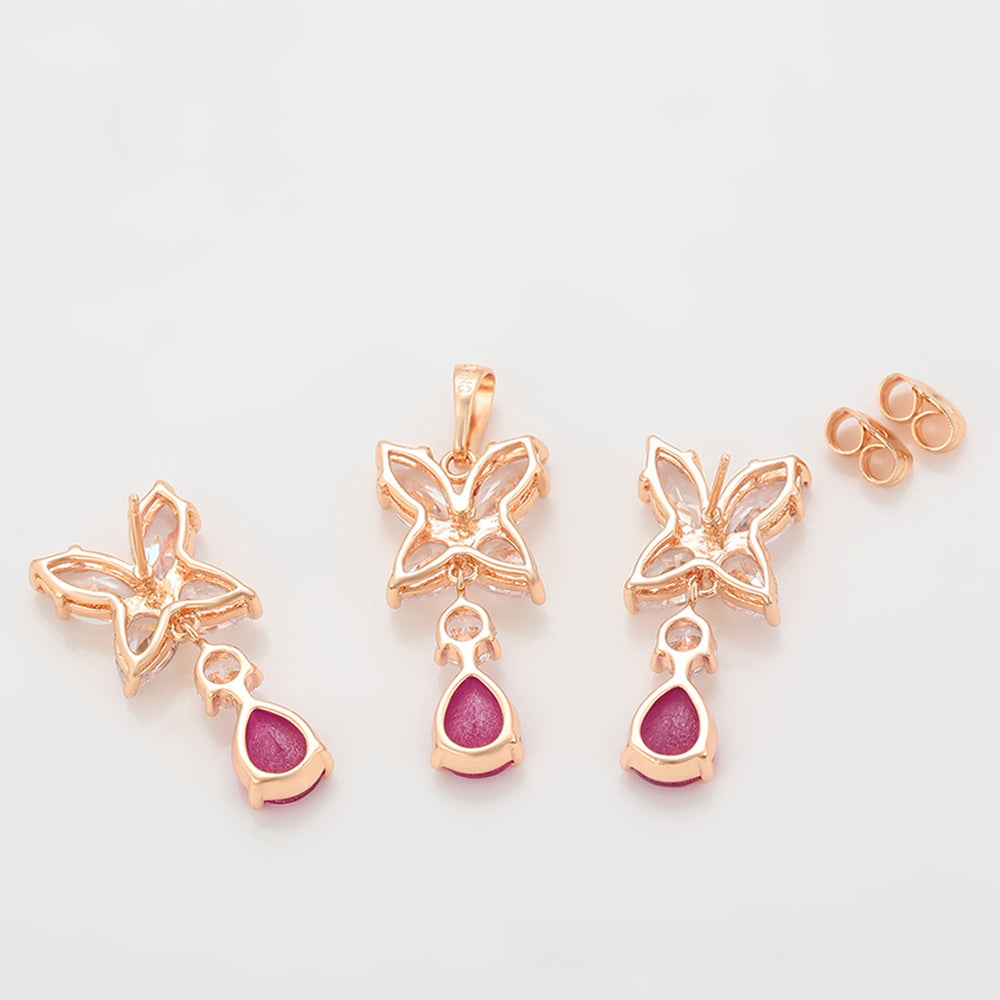 Pozlátené Zliatinové Sada s Ružovým Emporia® Krištáľom a Bielym Emporia® Krištáľom ( Náušnice+Prívesok ) 5 