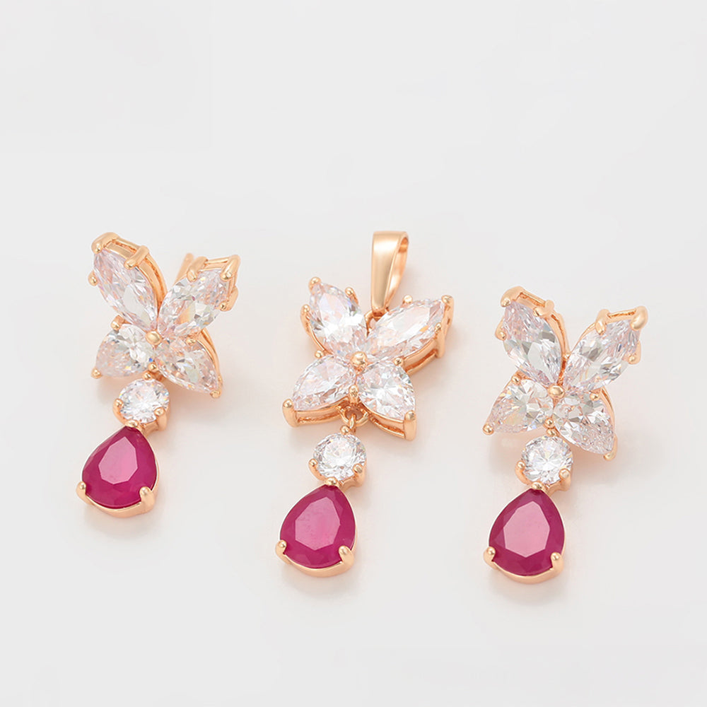 Pozlátené Zliatinové Sada s Ružovým Emporia® Krištáľom a Bielym Emporia® Krištáľom ( Náušnice+Prívesok ) 1 