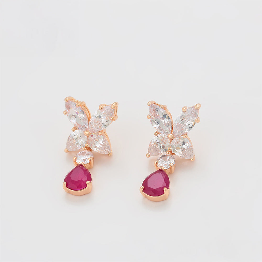 Pozlátené Zliatinové Sada s Ružovým Emporia® Krištáľom a Bielym Emporia® Krištáľom ( Náušnice+Prívesok )