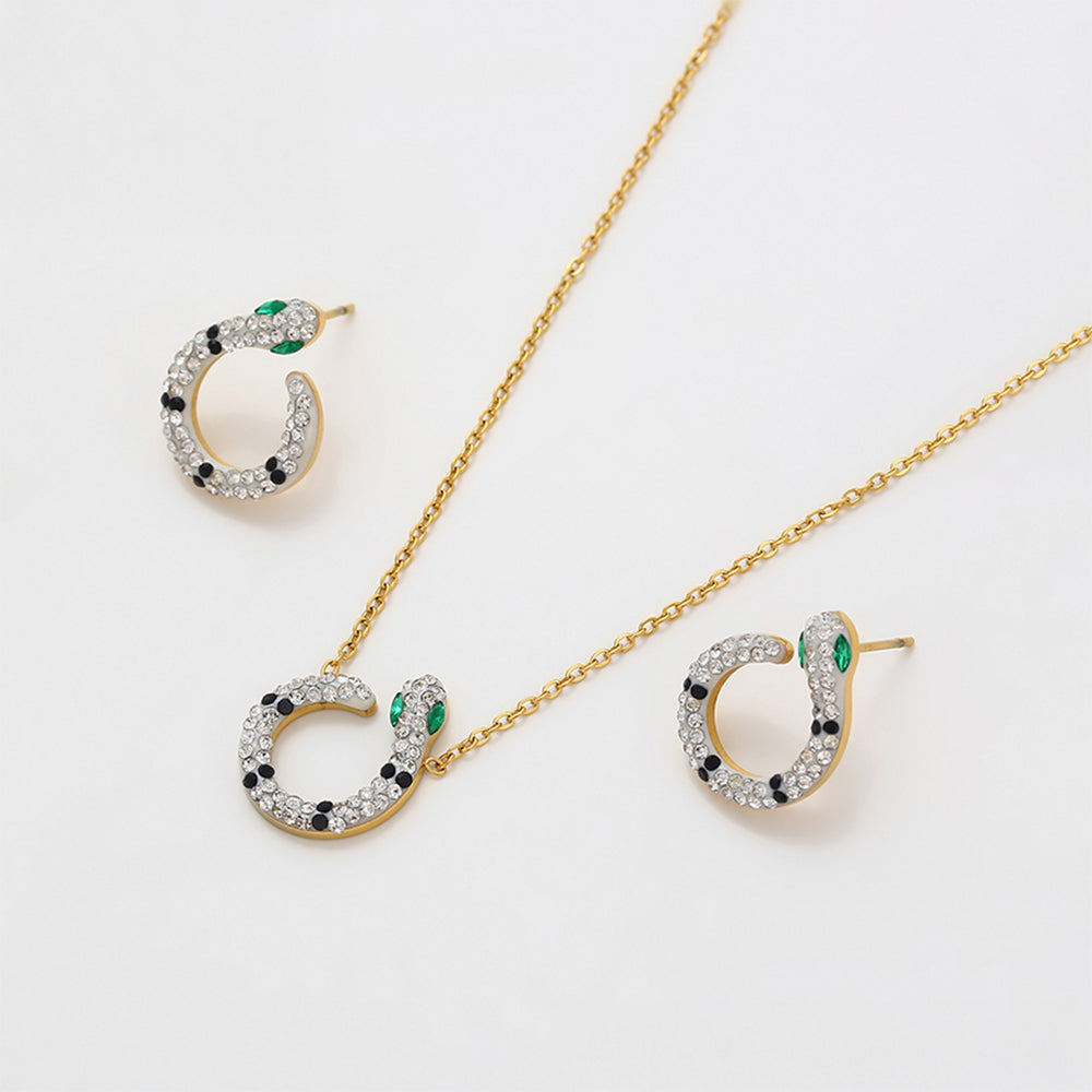 Pozlátené Zliatinové Sada s so Zeleným Emporia® Krištáľom a Bielym Emporia® Krištáľom ( Náhrdelník+Náušnice ) 1 