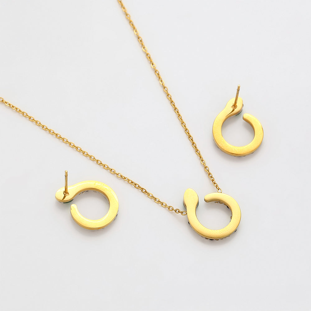 Pozlátené Zliatinové Sada s so Zeleným Emporia® Krištáľom a Bielym Emporia® Krištáľom ( Náhrdelník+Náušnice ) 11 