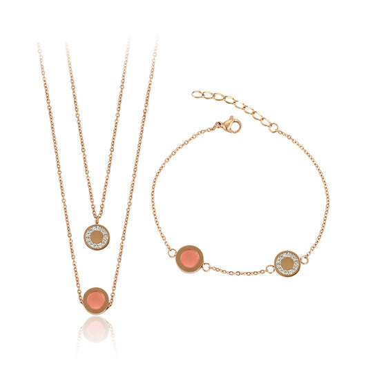 Pozlátené Zliatinové Sada s Ružovým Emporia® Krištáľom a Bielym Emporia® Krištáľom ( Náhrdelník+Náramok )