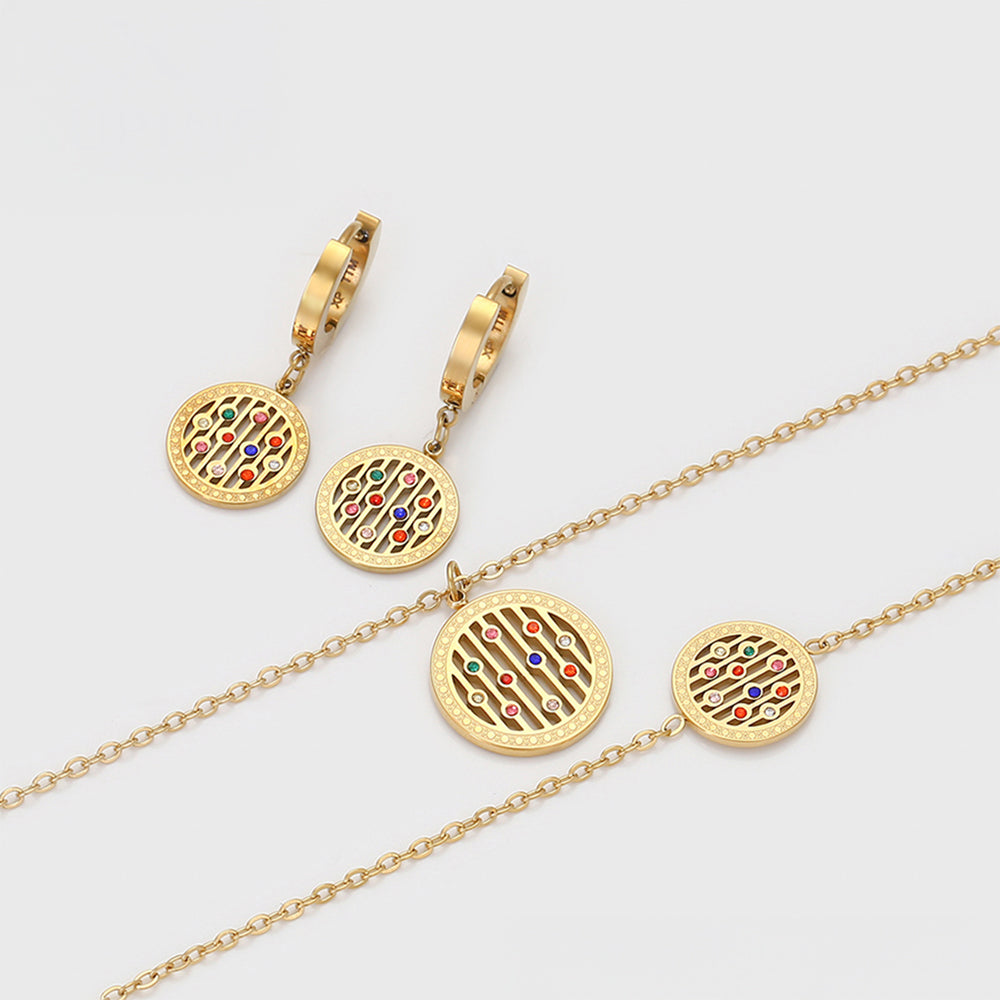 Pozlátené Zliatinové Sada s Červeným Emporia® Krištáľom a Modrým Emporia® Krištáľom ( Náhrdelník+Náušnice+Náramok+Prívesok )