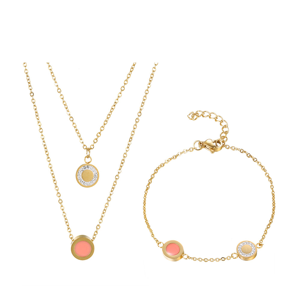Pozlátené Zliatinové Sada s Ružovým Emporia® Krištáľom a Bielym Emporia® Krištáľom ( Náhrdelník+Náramok ) 1 