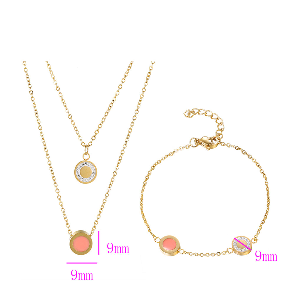 Pozlátené Zliatinové Sada s Ružovým Emporia® Krištáľom a Bielym Emporia® Krištáľom ( Náhrdelník+Náramok )