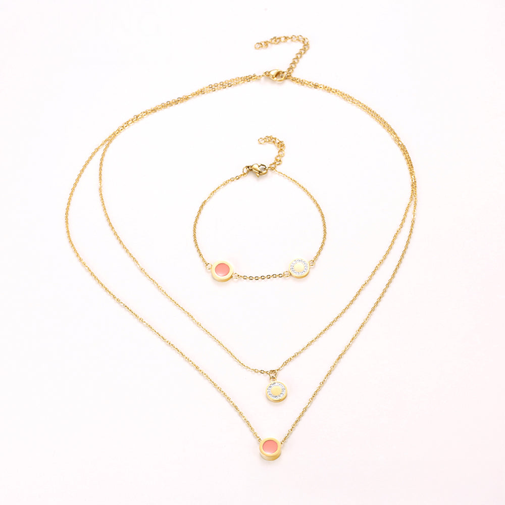 Pozlátené Zliatinové Sada s Ružovým Emporia® Krištáľom a Bielym Emporia® Krištáľom ( Náhrdelník+Náramok )
