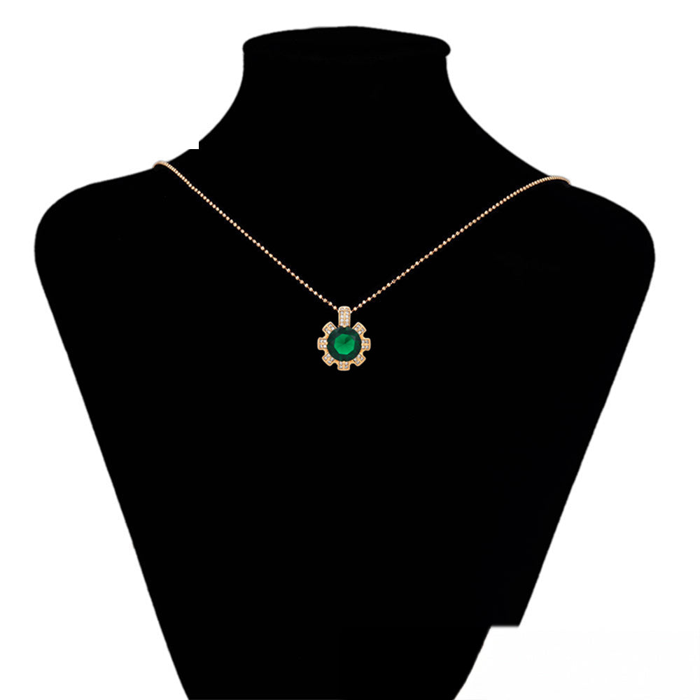 Pozlátené Zliatinové Sada s so Zeleným Emporia® Krištáľom a Sklenená perla ( Náušnice+Prsteň +Prívesok ) 6 