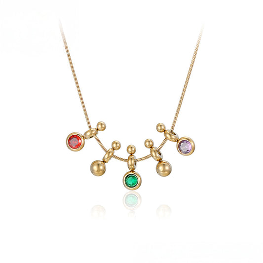 Pozlátený Zliatinový Náhrdelník s so Zeleným Emporia® Krištáľom a Červeným Emporia® Krištáľom