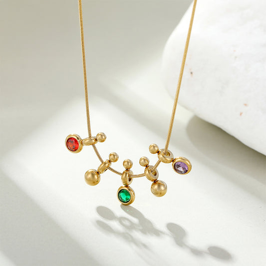 Pozlátený Zliatinový Náhrdelník s so Zeleným Emporia® Krištáľom a Červeným Emporia® Krištáľom