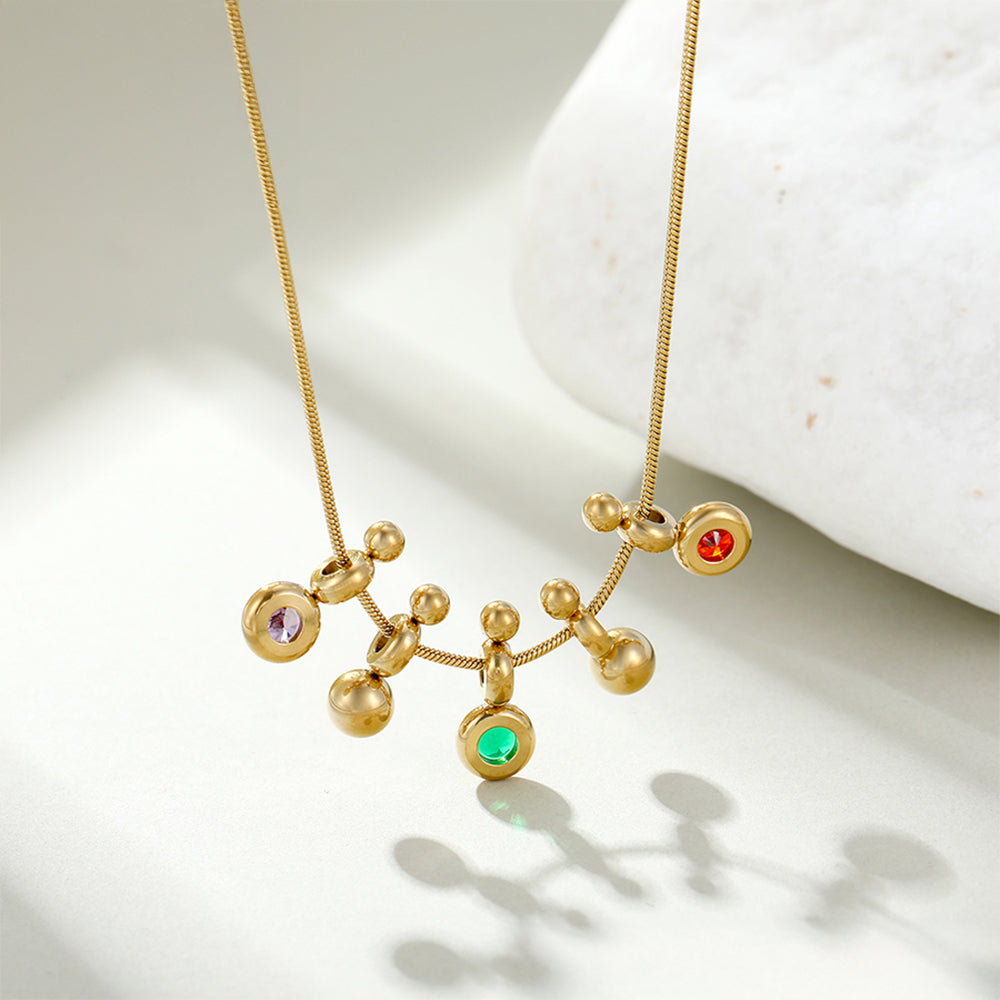 Pozlátený Zliatinový Náhrdelník s so Zeleným Emporia® Krištáľom a Červeným Emporia® Krištáľom 4 
