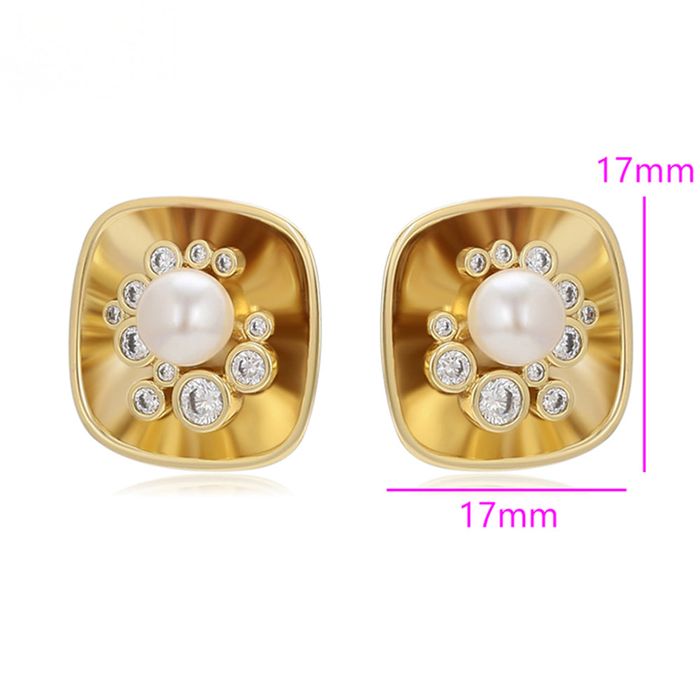 Pozlátené Zliatinové Náušnice s Sklenená perla a Bielym Emporia® Krištáľom