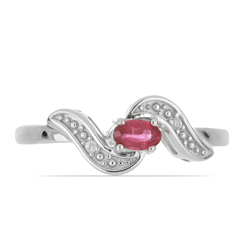 Strieborný Prsteň s Madagaskarským Rubínom a Bielym Topásom