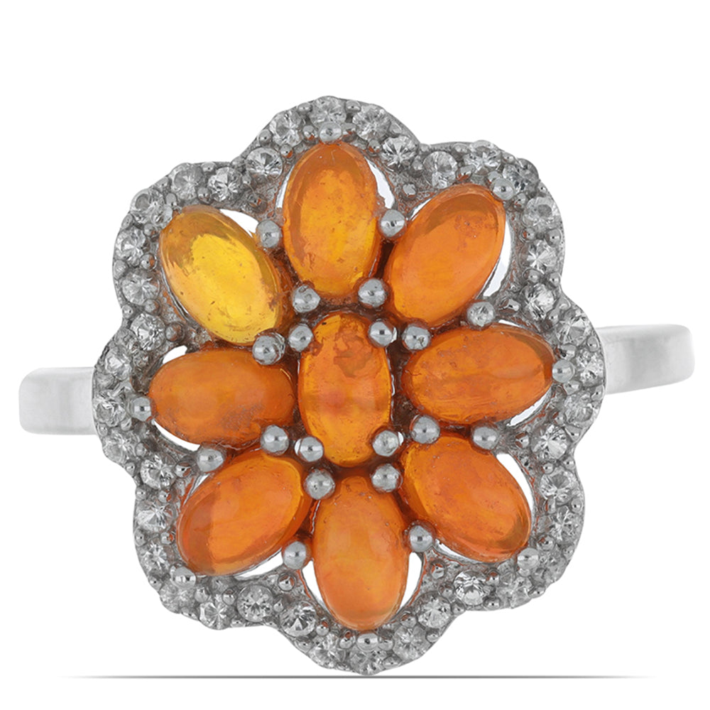 Strieborný Prsteň s Oranžovým Opálom z Lega Dembi a Bielym Topásom