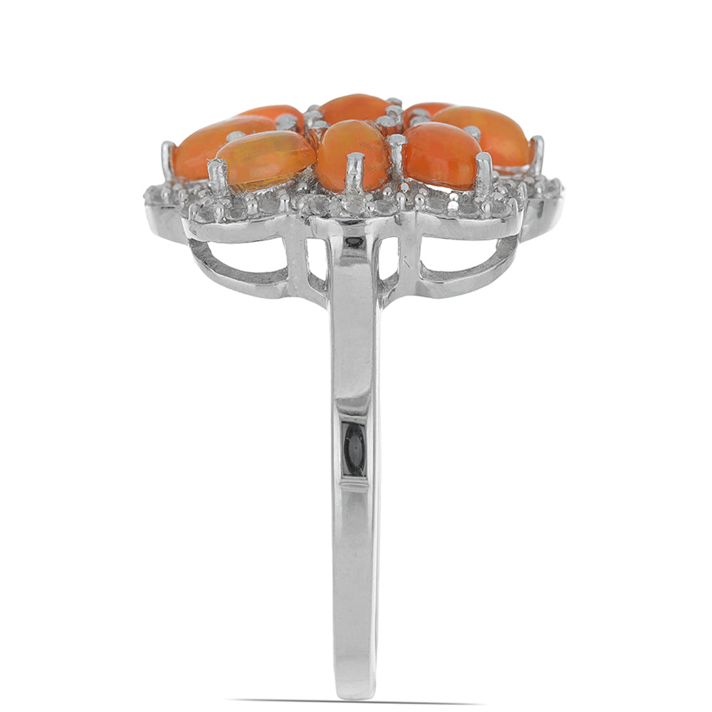 Strieborný Prsteň s Oranžovým Opálom z Lega Dembi a Bielym Topásom 3 