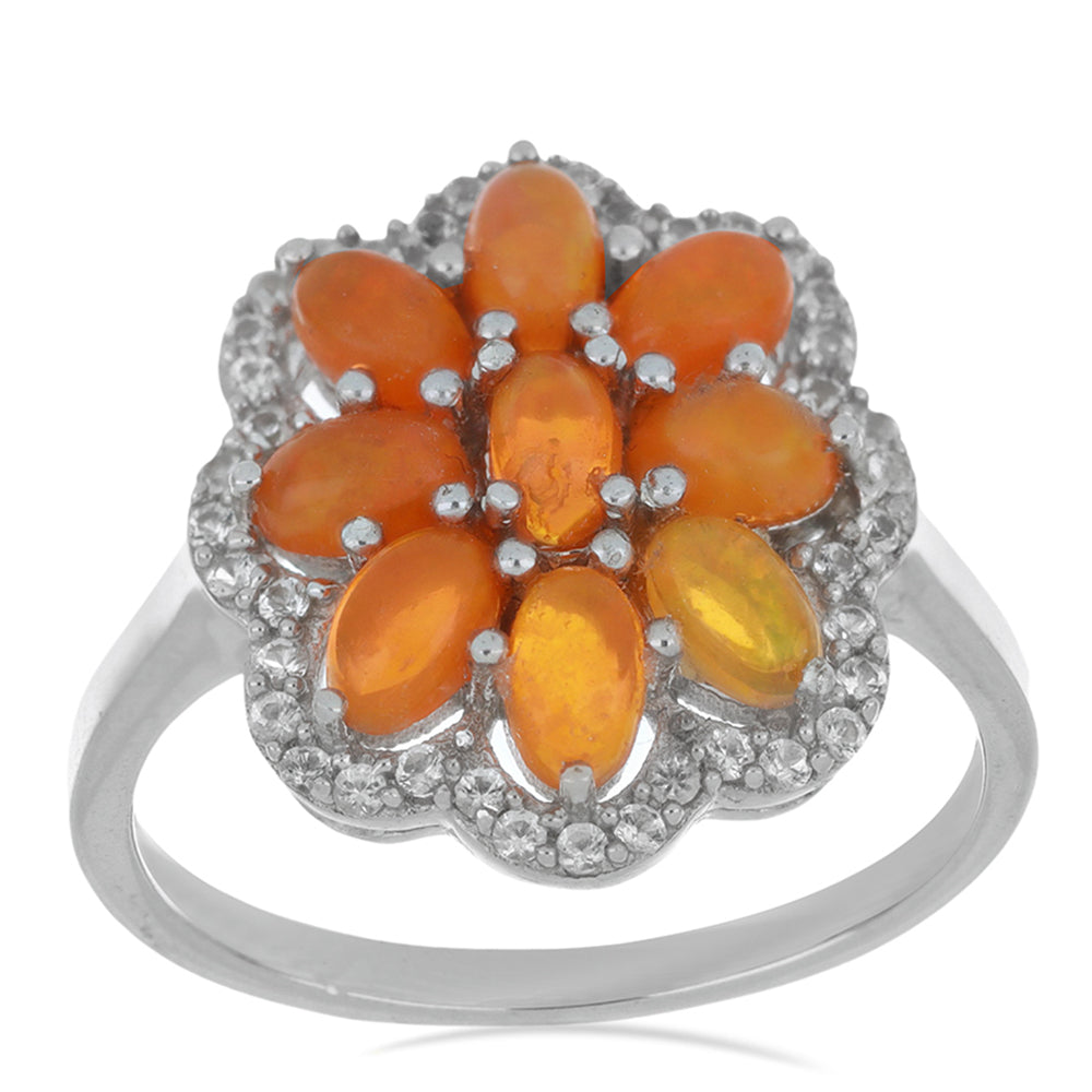 Strieborný Prsteň s Oranžovým Opálom z Lega Dembi a Bielym Topásom 4 