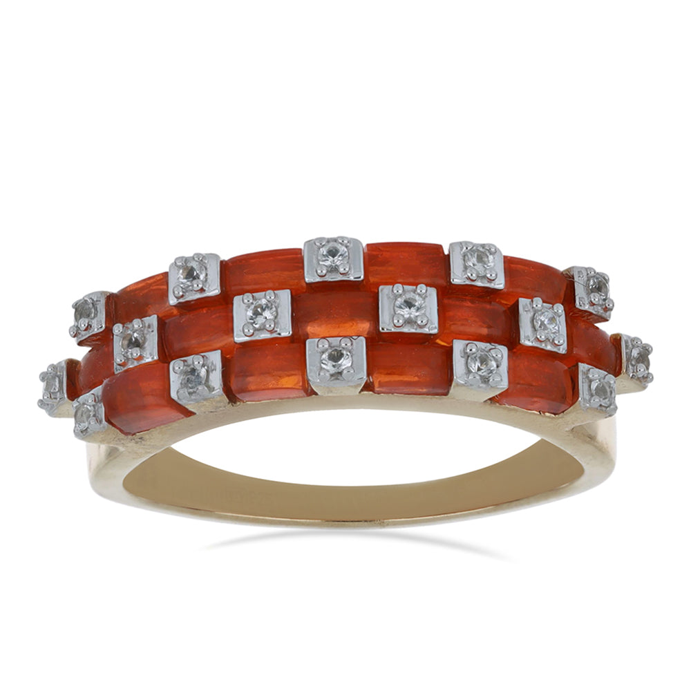 Pozlátený Strieborný Prsteň s Oranžovým Opálom z Lega Dembi a Bielym Topásom 2 