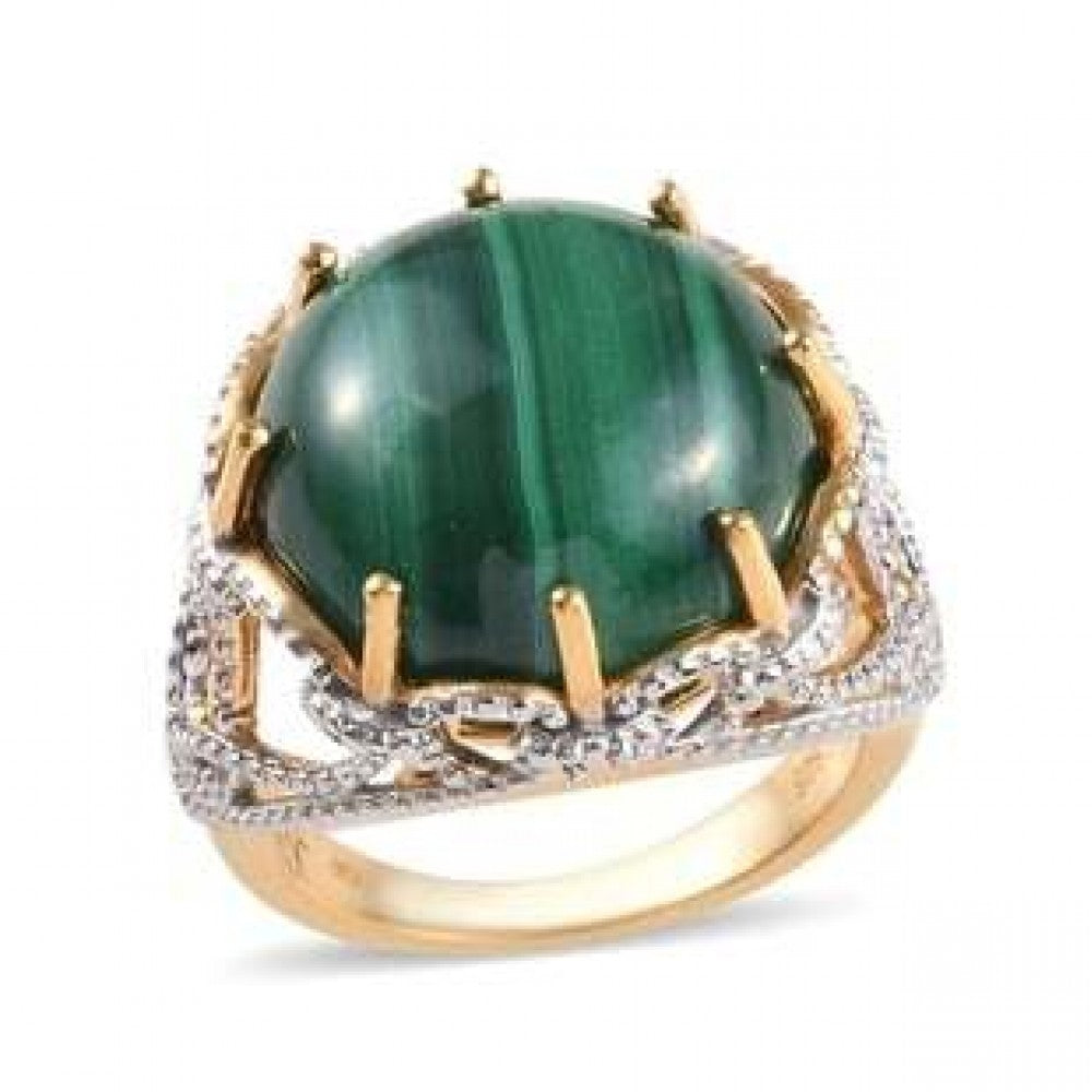 Pozlátený Strieborný Prsteň s Waleským Malachitom a Bielym Topásom 1 