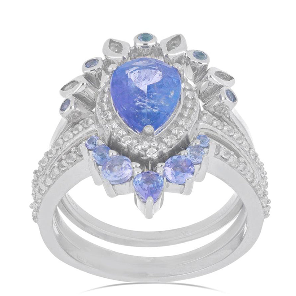 Strieborný Prsteň s Tanzanitom a Bielym Topásom