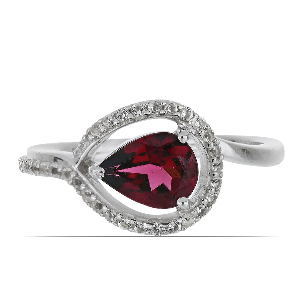 Strieborný Prsteň s Rhodolitovým Granátom z Minas Moatize a Bielym Topásom 1 