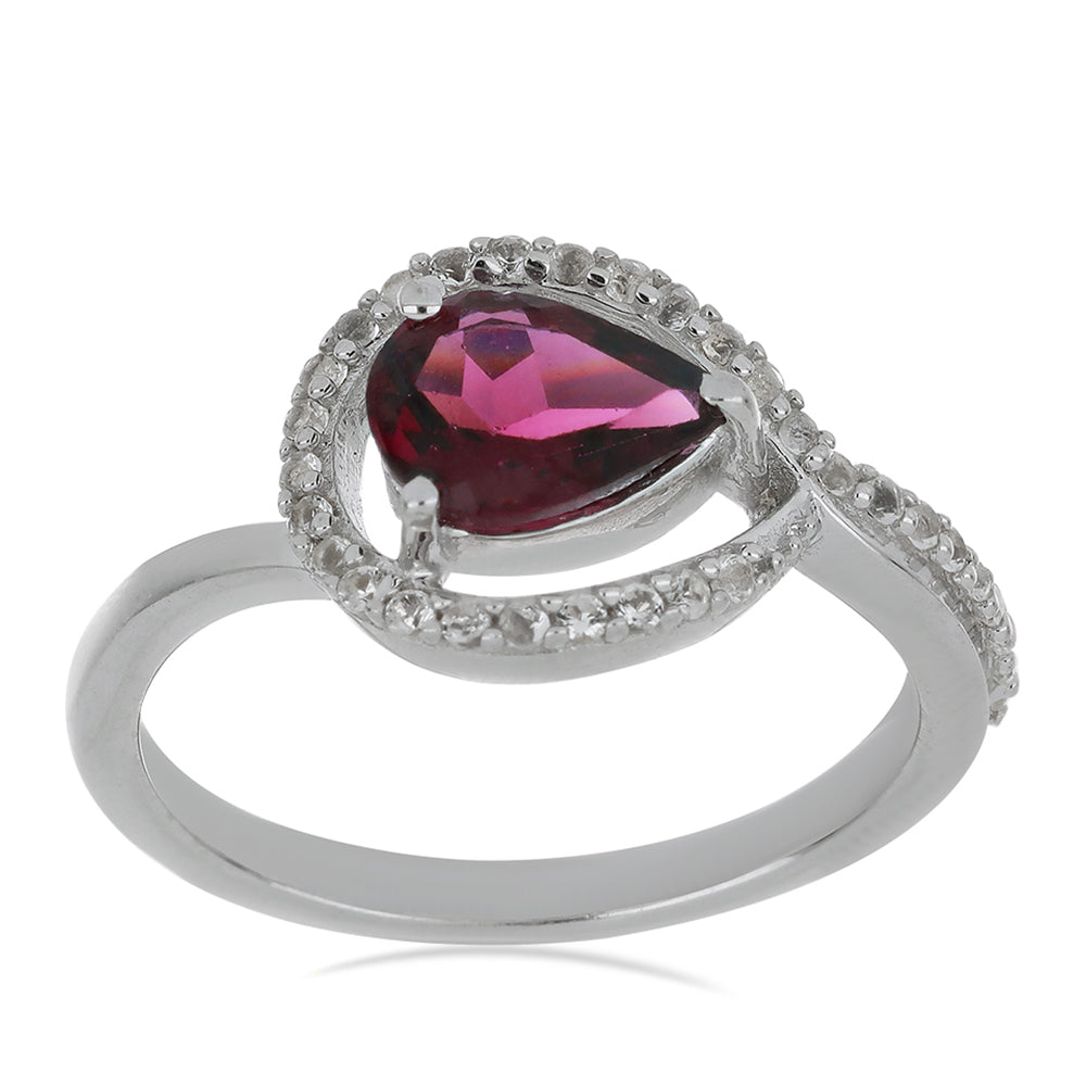 Strieborný Prsteň s Rhodolitovým Granátom z Minas Moatize a Bielym Topásom 3 