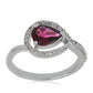 Strieborný Prsteň s Rhodolitovým Granátom z Minas Moatize a Bielym Topásom