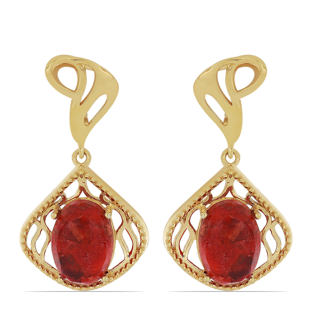 Pozlátené Strieborné Náušnice s Červeným Hubovitým Koralom 1 
