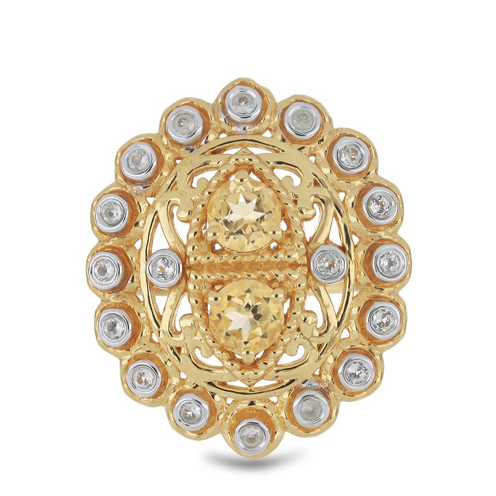 Pozlátený Strieborný Prsteň s Uralským Citrínom a Bielym Topásom