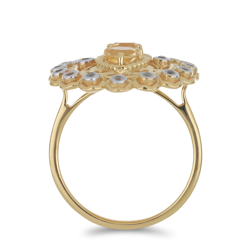 Pozlátený Strieborný Prsteň s Uralským Citrínom a Bielym Topásom 2 