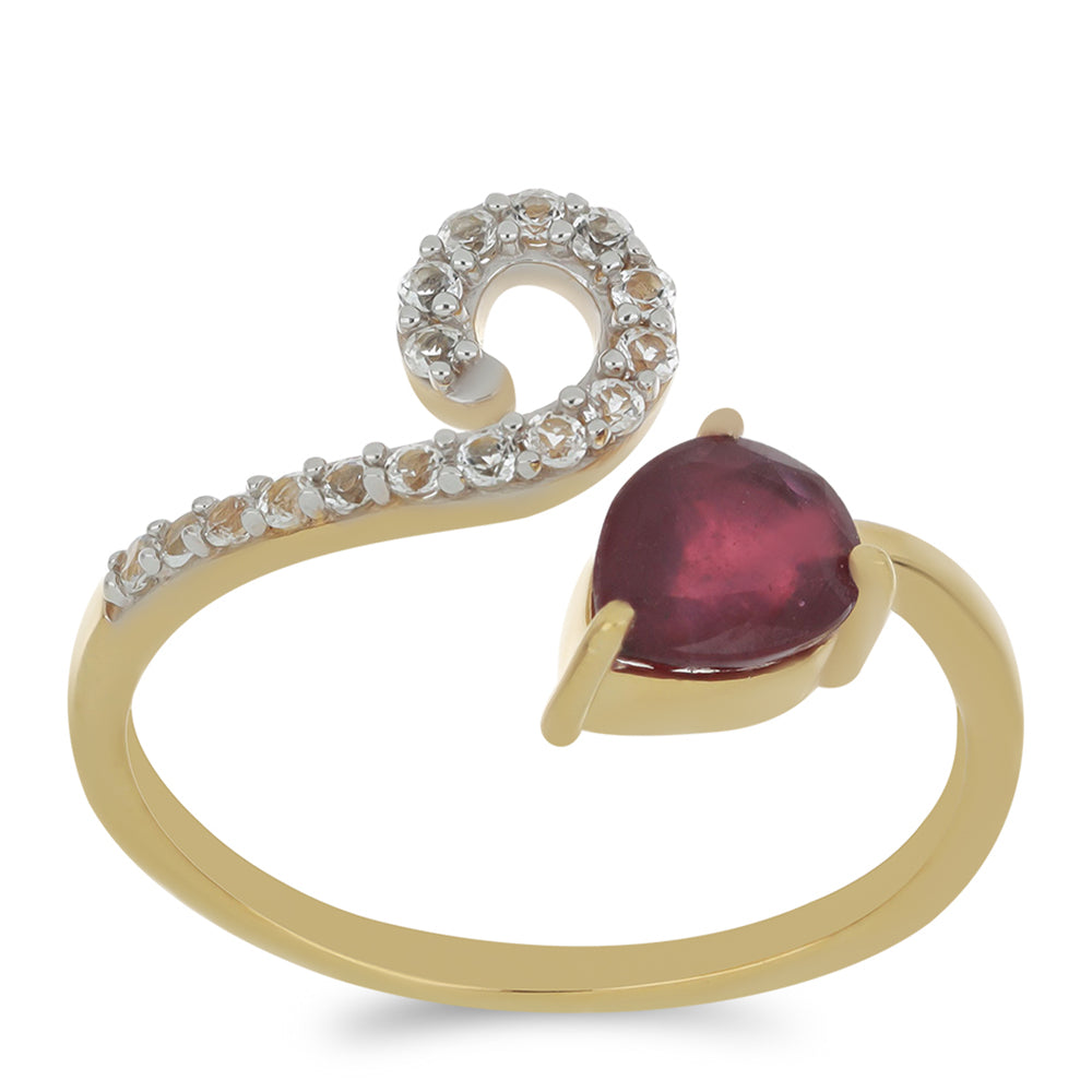 Pozlátený Strieborný Prsteň s Madagaskarským Rubínom a Bielym Topásom 3 