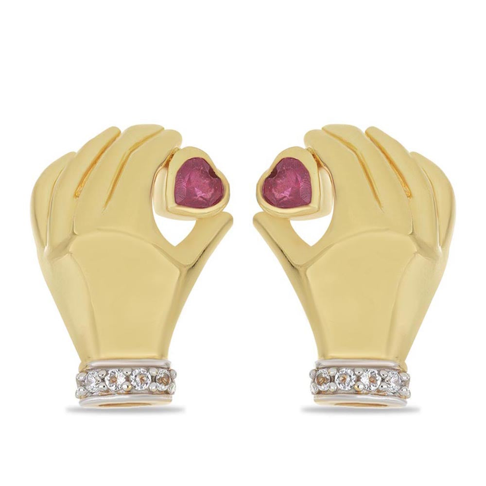 Pozlátené Strieborné Náušnice s Madagaskarským Rubínom a Bielym Topásom