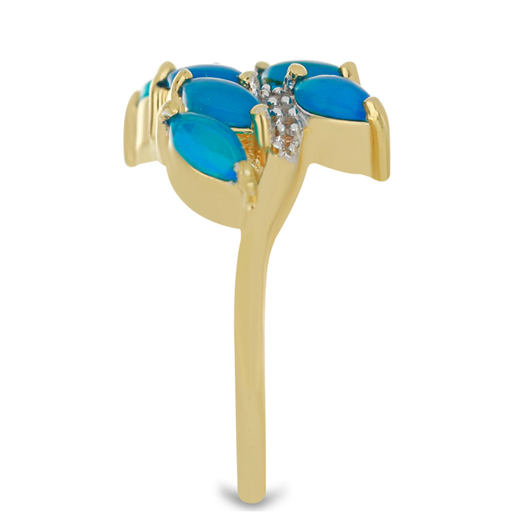 Pozlátený Strieborný Prsteň s Etiópskym Paraiba Modrým Opálom a Bielym Topásom 4 