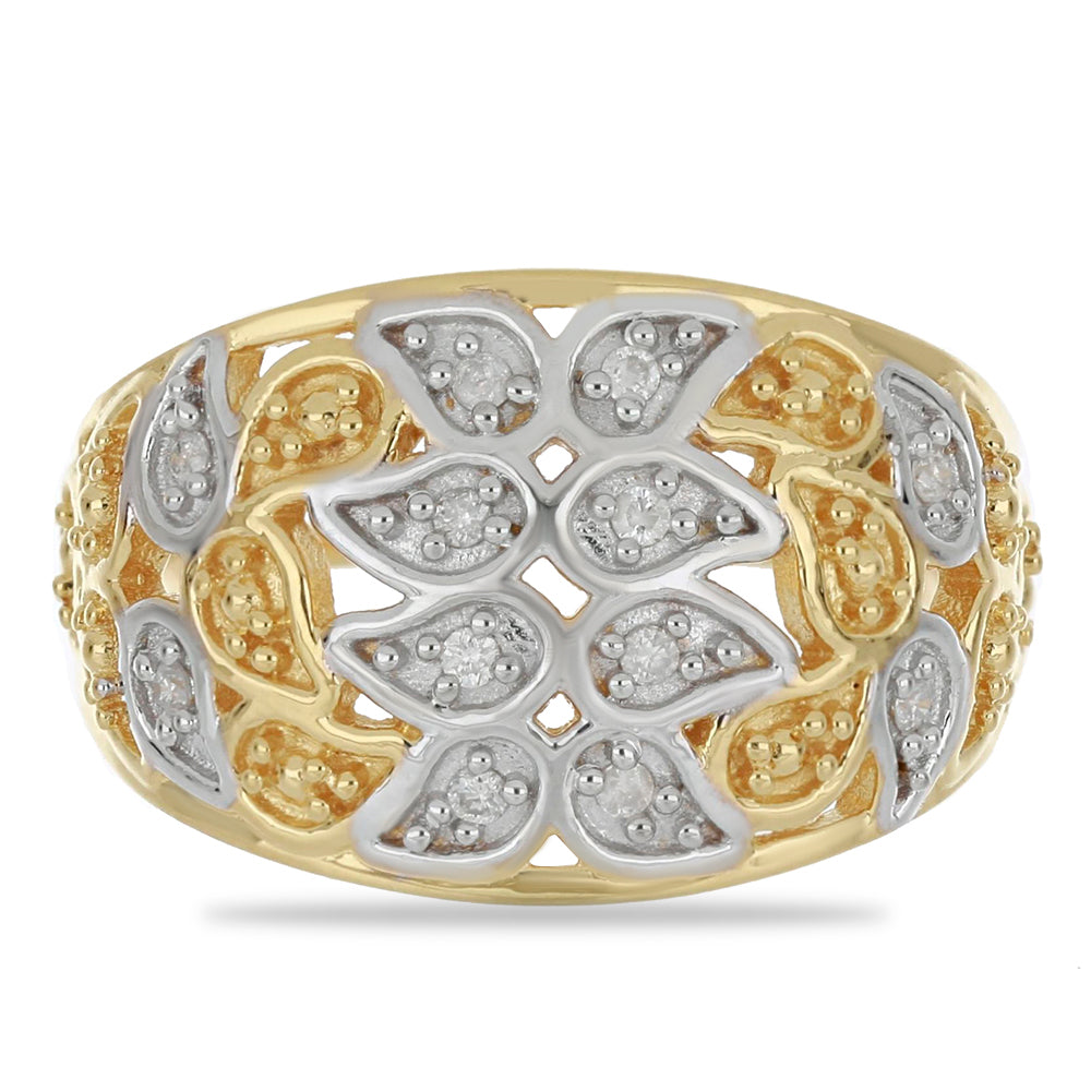 Pozlátený Strieborný Prsteň s Bielym Diamantom