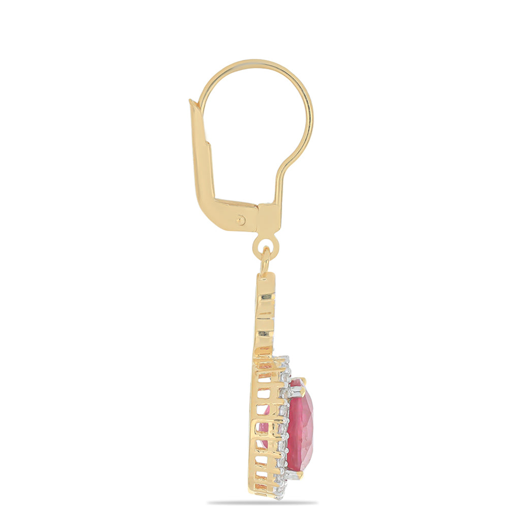 Pozlátené Strieborné Náušnice s Madagaskarským Rubínom a Bielym Topásom 2 