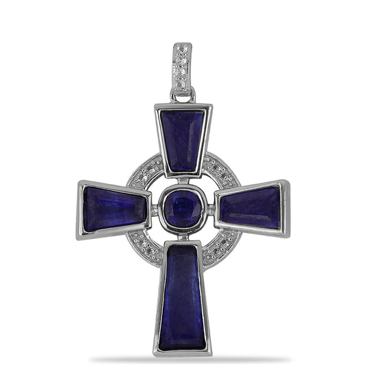 Kríž Strieborný Prívesok s Austrálskym Modrým Zafírom