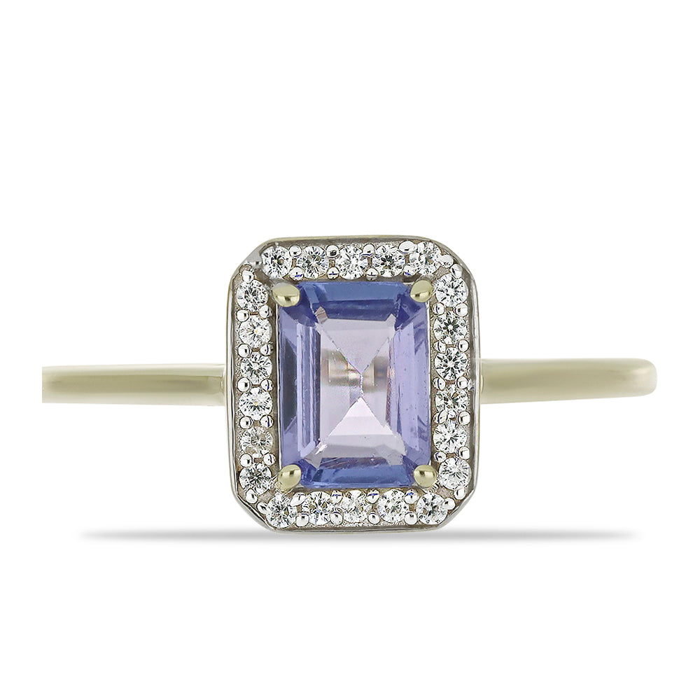 Zlatý Prsteň s AAA Tanzanitom a Prírodným Bielým Zirkonom