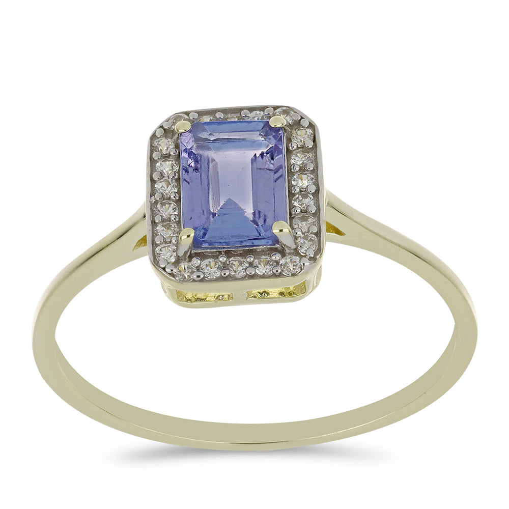 Zlatý Prsteň s AAA Tanzanitom a Prírodným Bielým Zirkonom 3 
