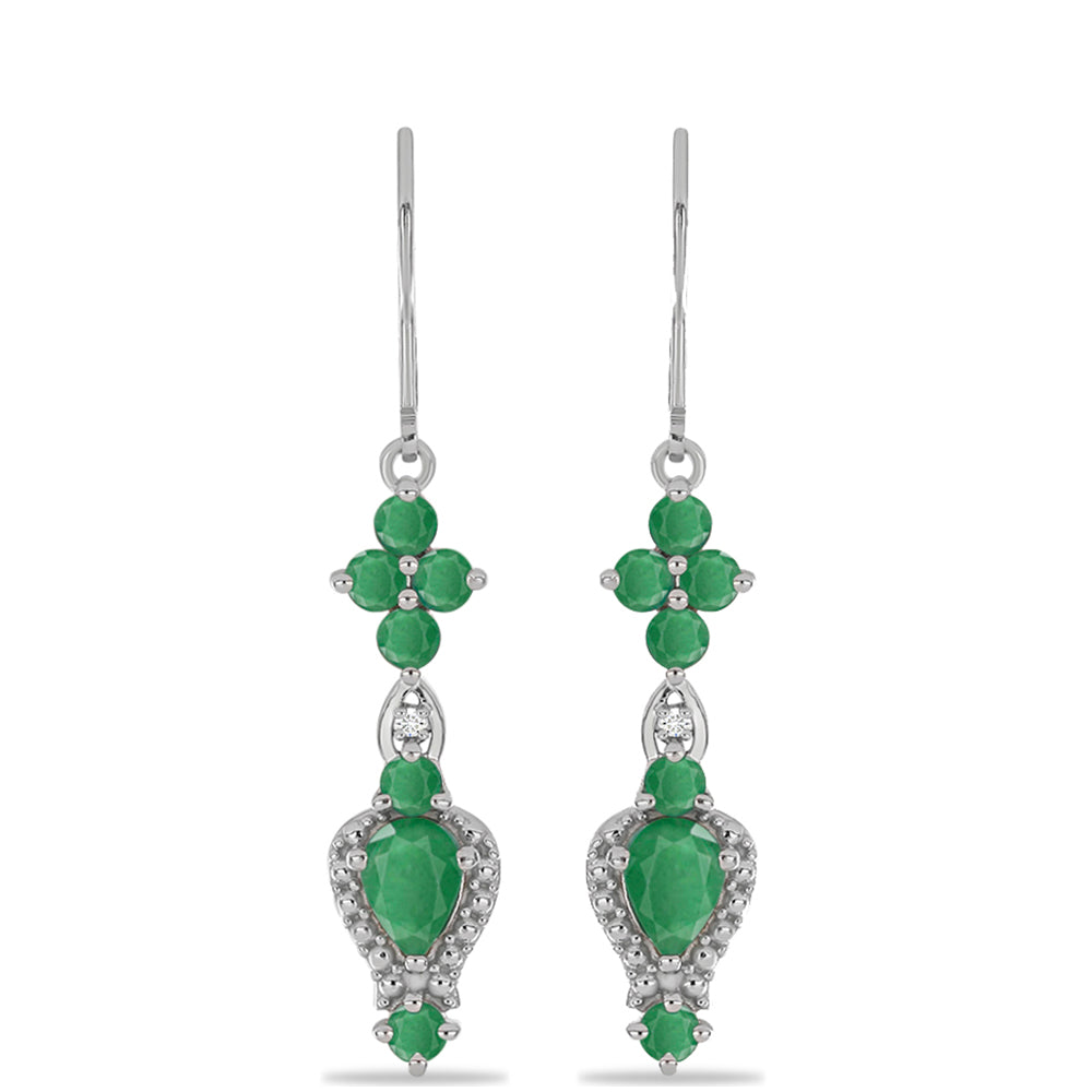 Strieborné Náušnice s Brazílskym Smaragdom a Bielym Diamantom