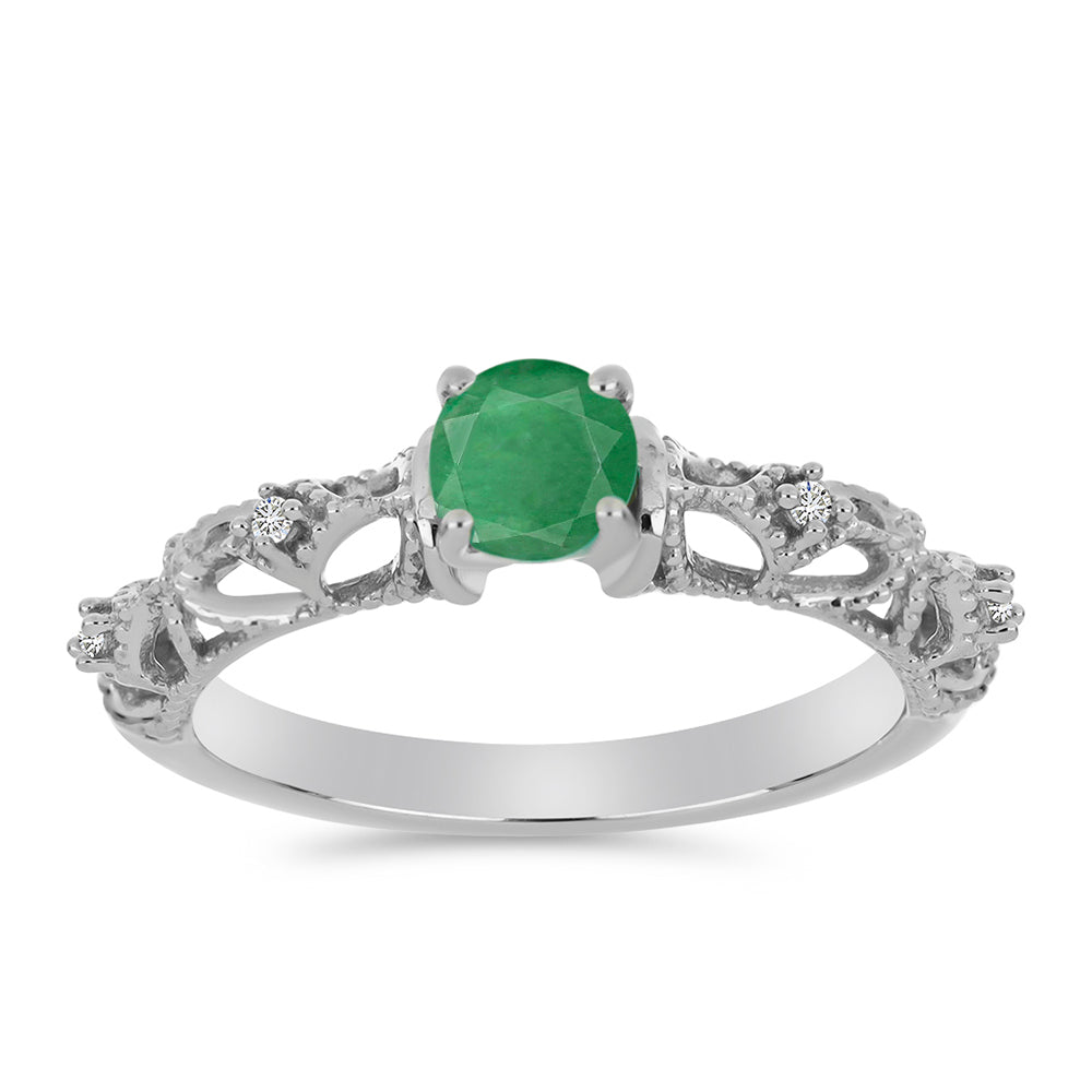 Strieborný Prsteň s Brazílskym Smaragdom a Bielym Diamantom